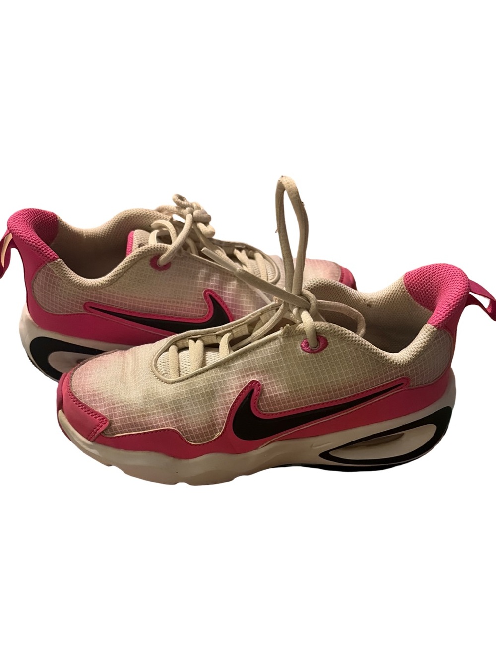 Nike Women's Cream and Pink Athletic Sneakers with Black Swoosh